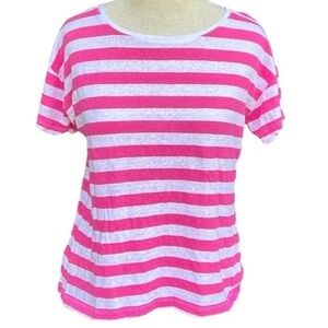 J.Crew Linen Tee short sleeve pink and white stripes women’s size small